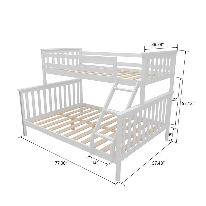 Custom Eco-friendly Twin Over Full Bunk Bed With Safety Rail
